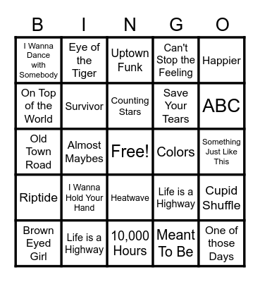 Name that Tune Bingo Card