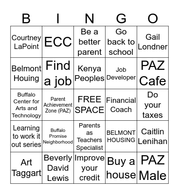 Promise Neighborhood Bingo Card