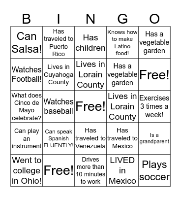 Hispanic Fund People BINGO!  Bingo Card