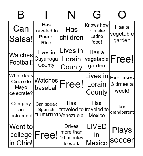 Hispanic Fund People BINGO!  Bingo Card