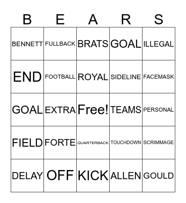 DA BEARS Bingo Card