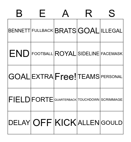 DA BEARS Bingo Card