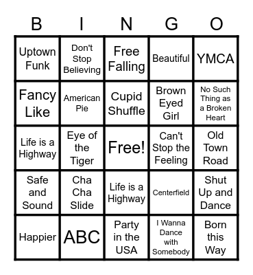 Name that Tune Bingo Card