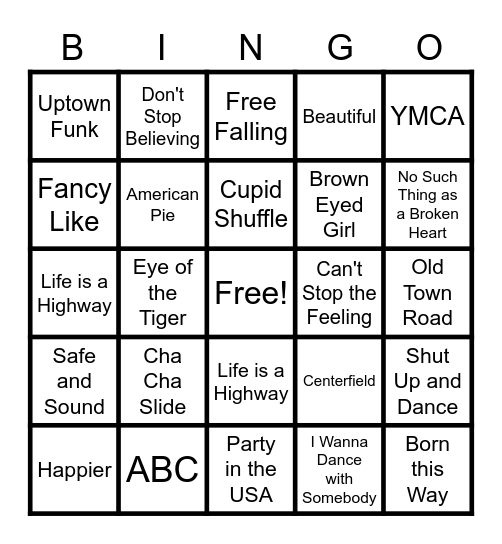 Name that Tune Bingo Card