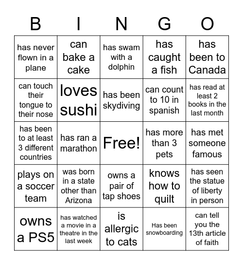 The Young Women Rock! Bingo Card