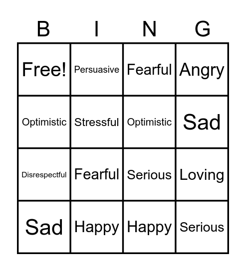 Tone Bingo Card