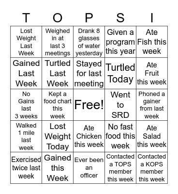 TOPS Bingo Card