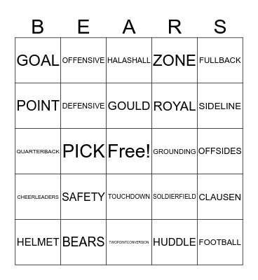 DA BEARS Bingo Card