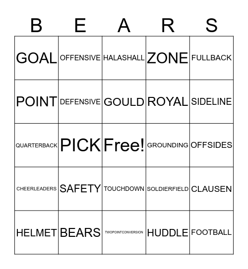 DA BEARS Bingo Card