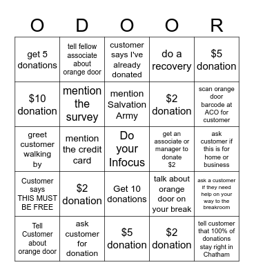 Orange Door Bingo Card