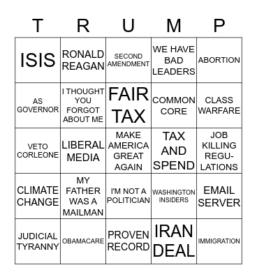 Republican Debate 9/16 Card 1 Bingo Card