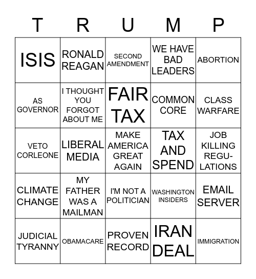 Republican Debate 9/16 Card 1 Bingo Card