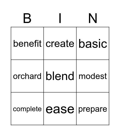 In the Kitchen Bingo Card