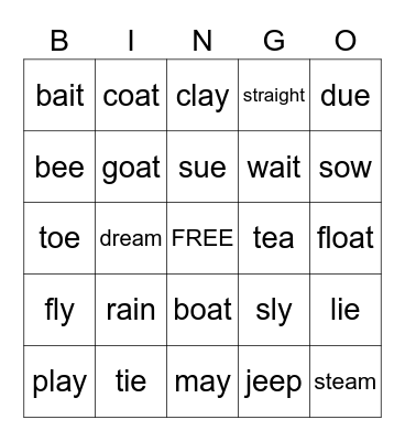 Vowel Team Bingo Card