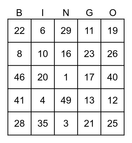 Number Operation Bingo Card