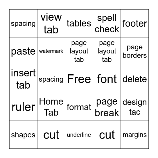 Microsoft Word  Bingo Card