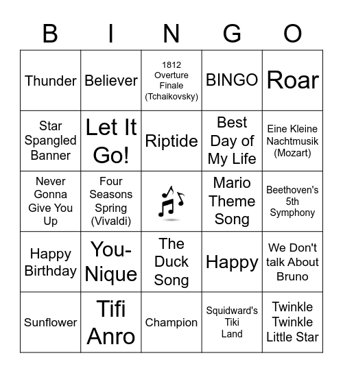 Music Bingo Card