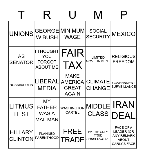 Republican Debate 9/16 Card 2 Bingo Card