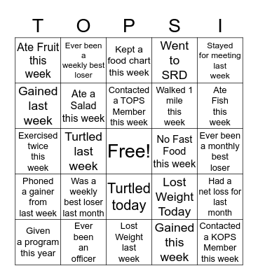 TOPS Bingo Card