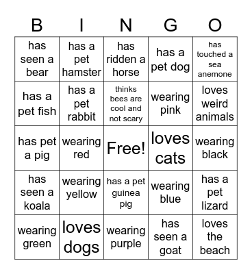 classmate bingo Card