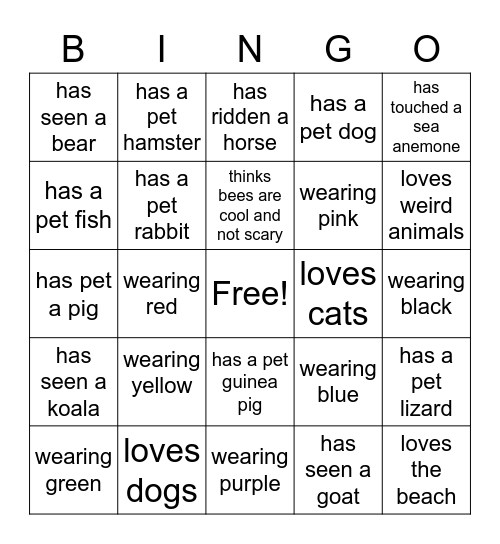 classmate bingo Card