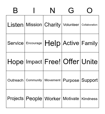 Community Service Bingo Card