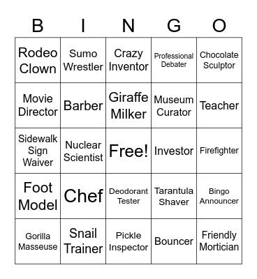When I Grow Up Bingo Card