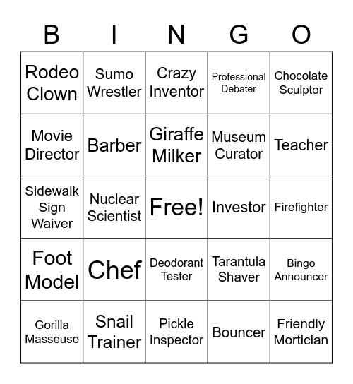 When I Grow Up Bingo Card