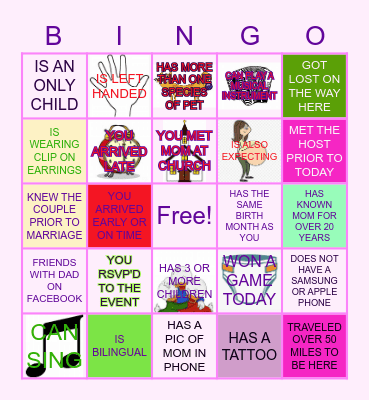 Find The Guest- Baby Shower Bingo Card