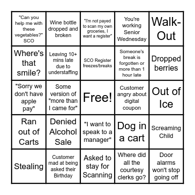 So You're a Cashier at Fry's Bingo Card