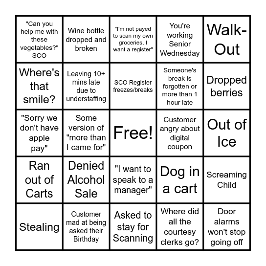 So You're a Cashier at Fry's Bingo Card