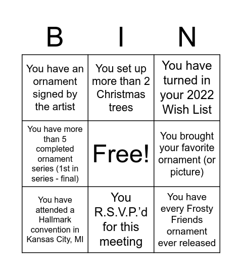 Mile High Keepsake Collectors Bingo Card