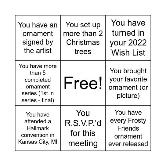 Mile High Keepsake Collectors Bingo Card