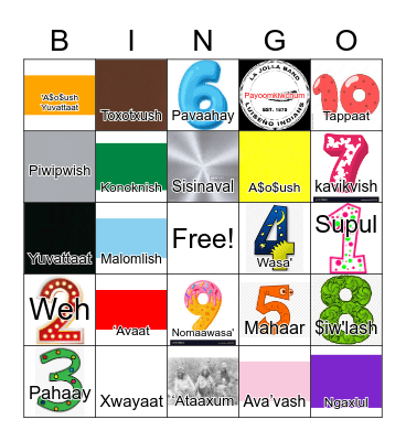 Color/ Number Bingo Card