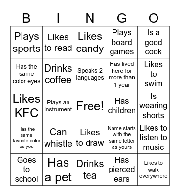 Get to Know Your Neighbor Bingo Card