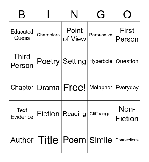 Fifth Grade ELAR Bingo Card