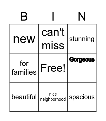 House Description Bingo Card