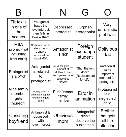 My story animated bingo Card