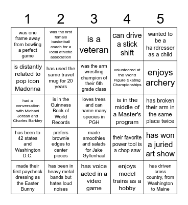 Program Department Trivia Bingo Card