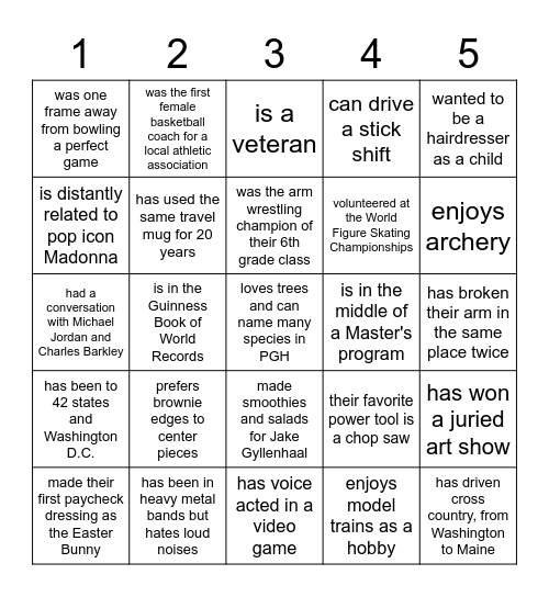 Program Department Trivia Bingo Card