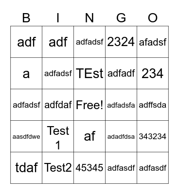 Test Bingo Card