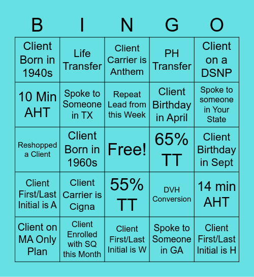 Right Choice Bingo Card