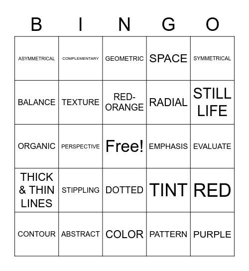 ART-TASTIC Bingo Card