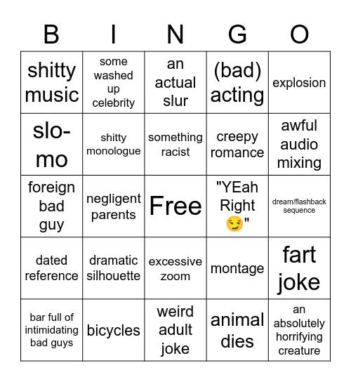 Bad Movie Bingo Card