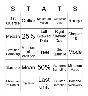 Statistics Bingo Card
