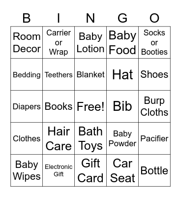 Baby Shower Bingo Card