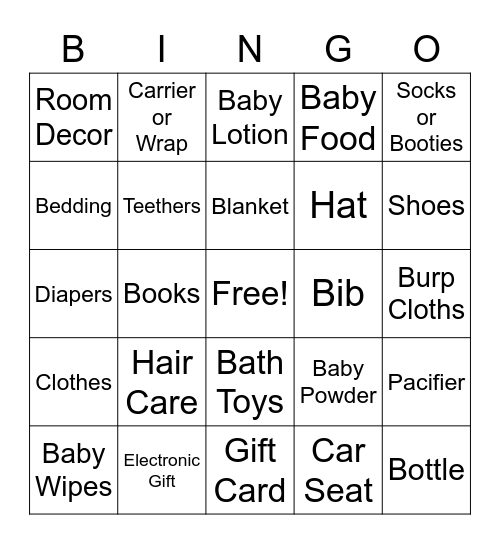 Baby Shower Bingo Card