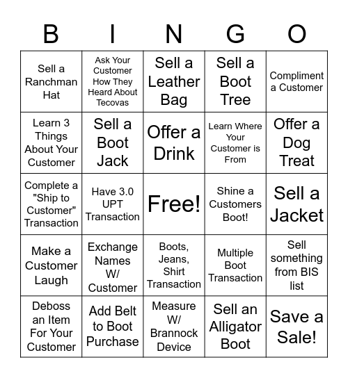 Boot Scootin' Bingo Card