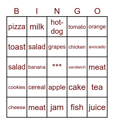 food Bingo Card