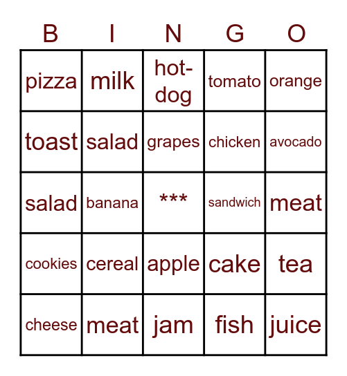 food Bingo Card